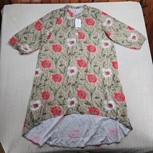 Tamsy Dress Womens One Size Green Floral Popover 3/4 Sleeve High Low Hem Tunic